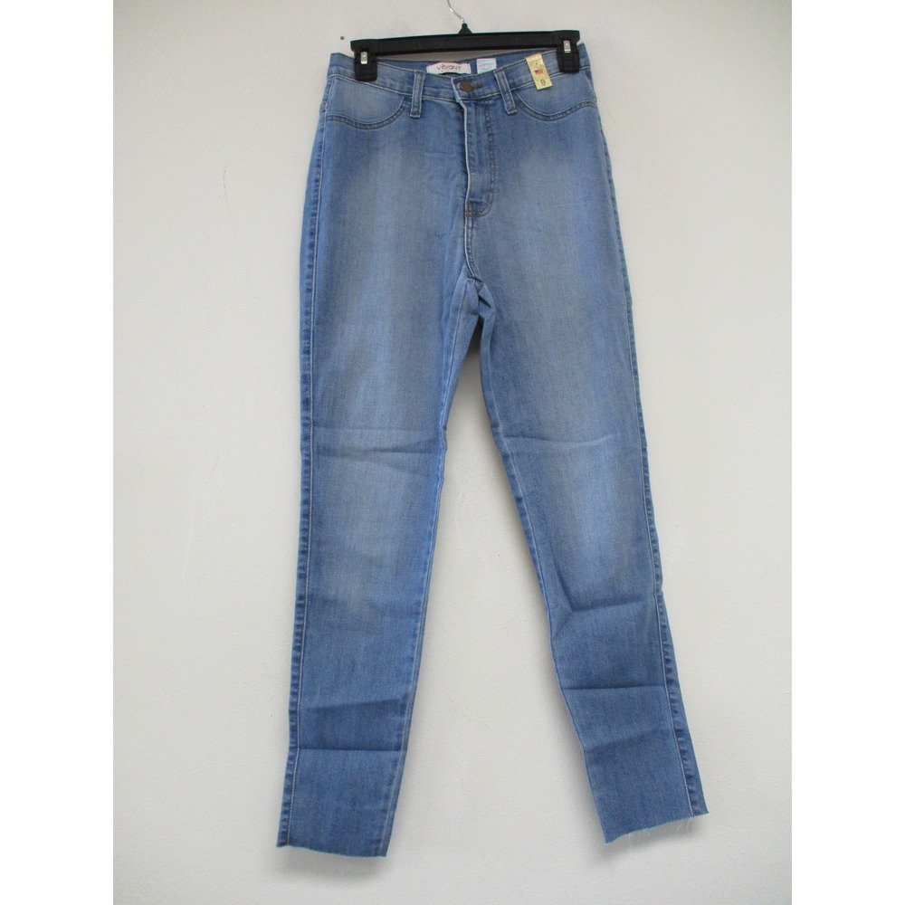 Vibrant Jeans Juniors 9 Blue High Waisted Skinny Raw Hem Stretch Denim p1396